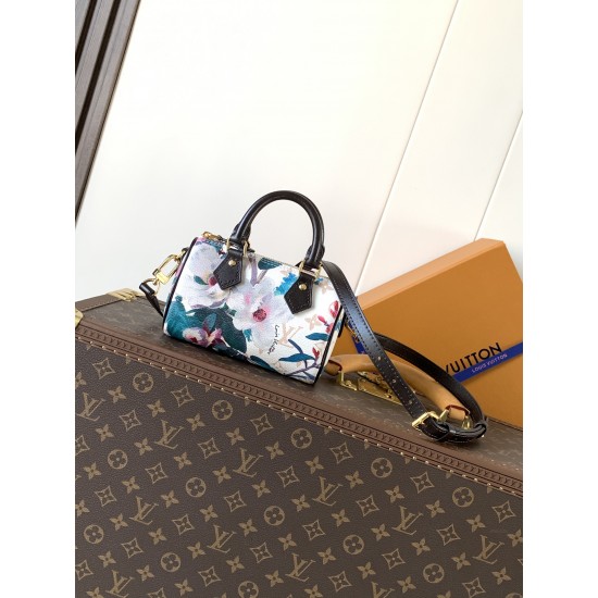 顶级原厂，变码芯片M29149這款出自Monogram Eden系列的Nano Speedy手袋以花卉及動物群圖案展現即將來臨的季節風采。袋身採用帆布精製，飾以品牌標誌性的Monogram圖案，並於手柄及肩帶綴以順滑牛皮飾邊。袋內空間寬敞，足以收納日常必需品。16 x 12.5 x 10 厘米 (長度 x 高度 x 闊度)Monogram Dune塗層帆布牛皮飾邊微纖維襯裡金色金屬件拉鏈設計可容納智能手機、耳機、Cla銀包、太陽眼鏡、鎖匙及唇膏肩帶：不可拆式，不可調節肩帶垂直高度：55.0 厘米