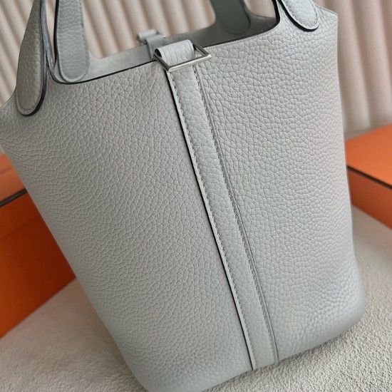 picotin 18cm clememce 原厂御用大牛皮 T0雾蓝色 顶级工艺 蜡线全缝 银扣