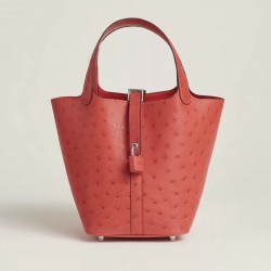 Style：Picotin lockColour：S5番茄红Size：18cmLeather：ostrichHardware：sliver菜篮18cm，南非进口KK/番茄红鸵鸟皮，银扣，高级全手工专属定制‼️