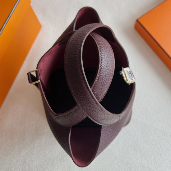 Picotin 18cm Clemence 原厂大牛tc皮 0G马鞍红 金扣 一级工艺 全手工蜡线缝