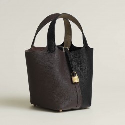 Style：Picotin lockColour：89黑色/47巧克力色/D0米色Size：18cmLeather：clemenceHardware：gold菜篮18cm，黑/咖/米，金扣，高级全手工专属定制‼️