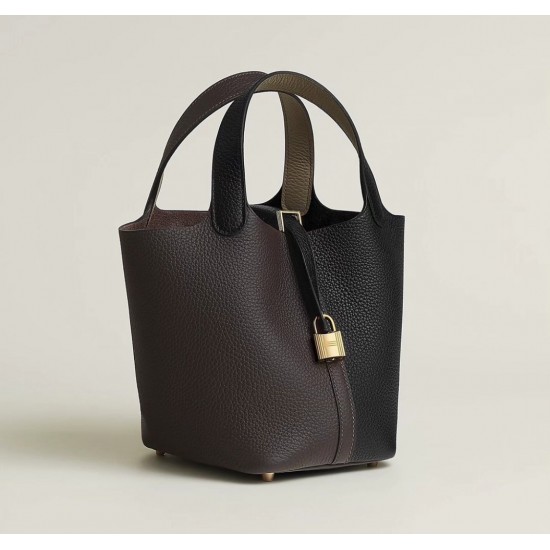 Style：Picotin lockColour：89黑色/47巧克力色/D0米色Size：18cmLeather：clemenceHardware：gold菜篮18cm，黑/咖/米，金扣，高级全手工专属定制‼️