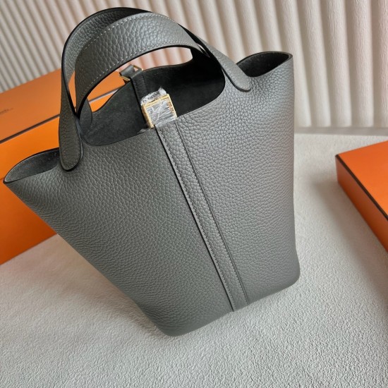 Picotin 18cm Clemence 原厂大牛tc皮 0L积雨云灰 金扣 一级工艺 全手工蜡线缝