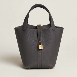 Style：Picotin lockColour：8F/goldSize：18cmLeather：clemenceHardware：gold菜篮18cm，锡器灰牛皮，金扣，高级全手工专属定制‼️