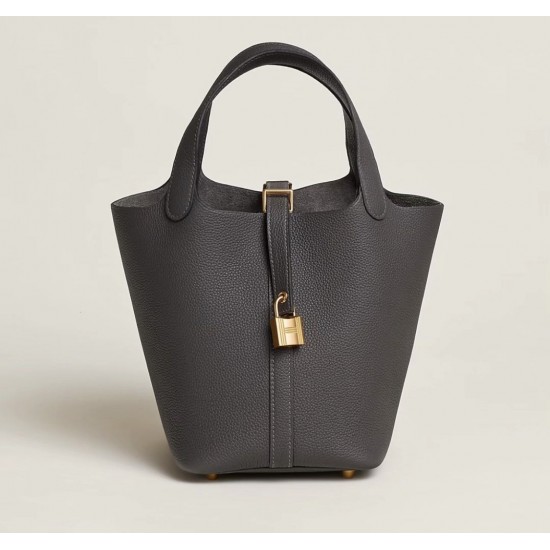 Style：Picotin lockColour：8F/goldSize：18cmLeather：clemenceHardware：gold菜篮18cm，锡器灰牛皮，金扣，高级全手工专属定制‼️