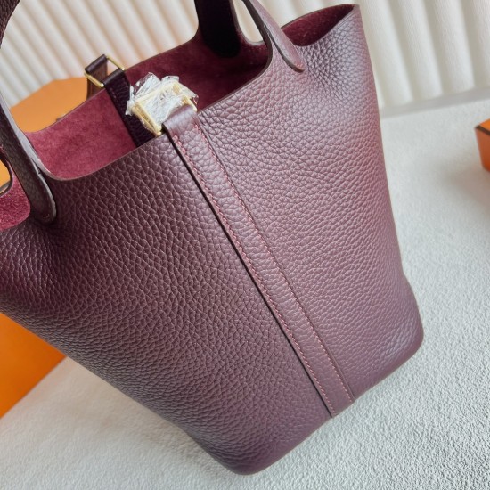 Picotin 18cm Clemence 原厂大牛tc皮 0G马鞍红 金扣 一级工艺 全手工蜡线缝