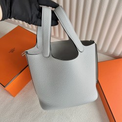 picotin 18cm clememce 原厂御用大牛皮 T0雾蓝色 顶级工艺 蜡线全缝 银扣