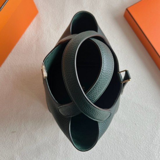 Picotin 18cm Clemence 原厂大牛tc皮 6O松柏绿 金扣 一级工艺 全手工蜡线缝