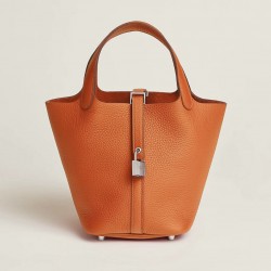 Style：Picotin lockColour：93/sliverSize：18cmLeather：clemenceHardware：sliver菜篮18cm，橙色牛皮，银扣，高级全手工专属定制‼️