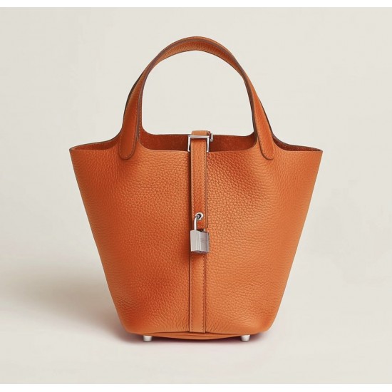 Style：Picotin lockColour：93/sliverSize：18cmLeather：clemenceHardware：sliver菜篮18cm，橙色牛皮，银扣，高级全手工专属定制‼️