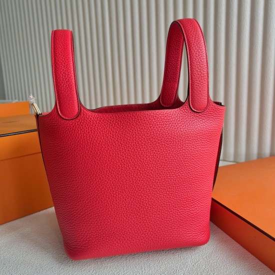 Picotin 18cm Clemence 原厂德国大牛tc皮 S3心红色 金扣