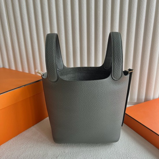 Picotin 18cm Clemence 原厂大牛tc皮 0L积雨云灰 金扣 一级工艺 全手工蜡线缝