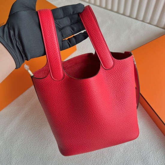 Picotin 18cm Clemence 原厂德国大牛tc皮 S3心红色 金扣