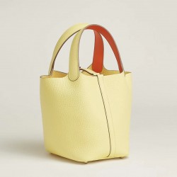 Style：Picotin lockColour：1Z小鸡黄/9j火焰橙Size：18cmLeather：clemenceHardware：sliver菜篮18cm，小鸡黄/火焰橙，银扣，高级全手工专属定制‼️