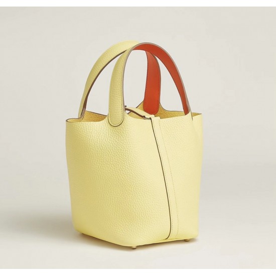 Style：Picotin lockColour：1Z小鸡黄/9j火焰橙Size：18cmLeather：clemenceHardware：sliver菜篮18cm，小鸡黄/火焰橙，银扣，高级全手工专属定制‼️
