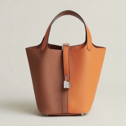 Style：Picotin lockColour：5F南瓜色/93橙色Size：18cmLeather：clemenceHardware：sliver菜篮18cm，南瓜色/橙色，银扣，高级全手工专属定制‼️