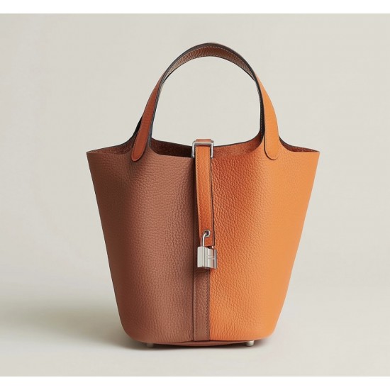 Style：Picotin lockColour：5F南瓜色/93橙色Size：18cmLeather：clemenceHardware：sliver菜篮18cm，南瓜色/橙色，银扣，高级全手工专属定制‼️