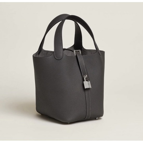 Style：Picotin lockColour：8F/sliverSize：18cmLeather：clemenceHardware：slivet菜篮18cm，锡器灰牛皮，银扣，高级全手工专属定制‼️