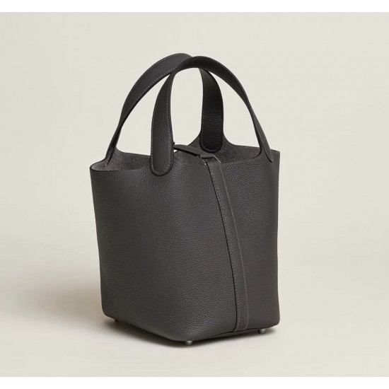 Style：Picotin lockColour：8F/sliverSize：18cmLeather：clemenceHardware：slivet菜篮18cm，锡器灰牛皮，银扣，高级全手工专属定制‼️