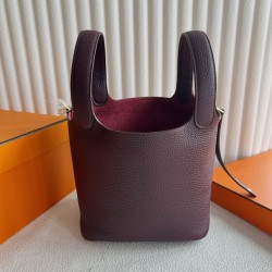 Picotin 18cm Clemence 原厂大牛tc皮 0G马鞍红 金扣 一级工艺 全手工蜡线缝