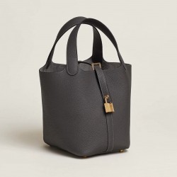 Style：Picotin lockColour：8F/goldSize：18cmLeather：clemenceHardware：gold菜篮18cm，锡器灰牛皮，金扣，高级全手工专属定制‼️