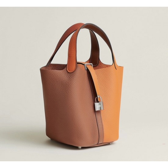 Style：Picotin lockColour：5F南瓜色/93橙色Size：18cmLeather：clemenceHardware：sliver菜篮18cm，南瓜色/橙色，银扣，高级全手工专属定制‼️