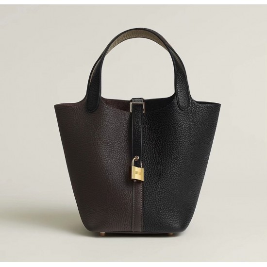 Style：Picotin lockColour：89黑色/47巧克力色/D0米色Size：18cmLeather：clemenceHardware：gold菜篮18cm，黑/咖/米，金扣，高级全手工专属定制‼️